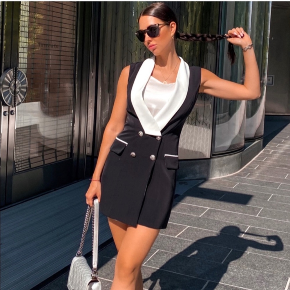Navy Double Breasted sleeveless blazer dress